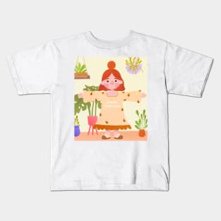 Plant Mom Cute Girl Illustration Kids T-Shirt